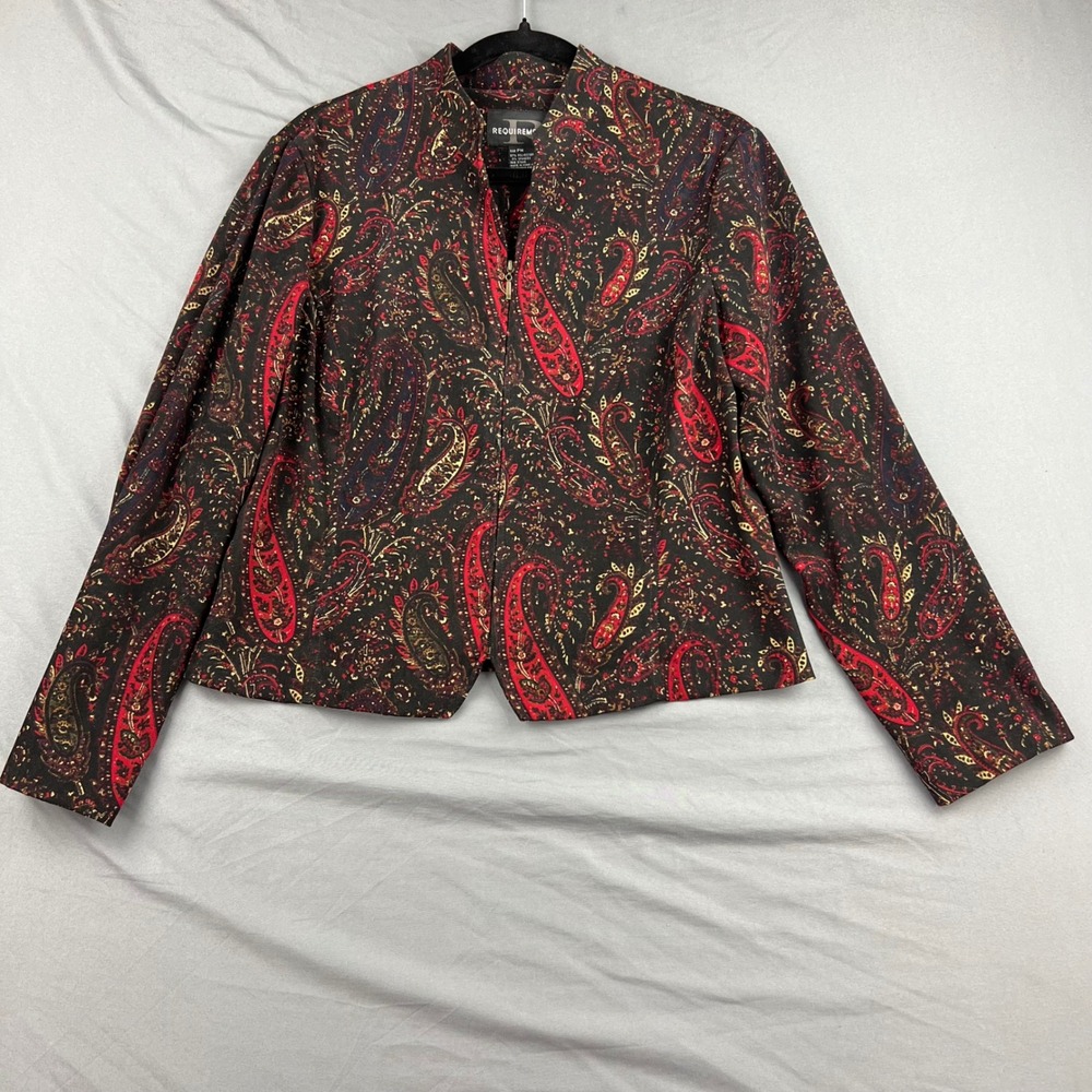 Requirements Petite Jacket Womens PM Paisley Red Black Zip Front Stretch Good